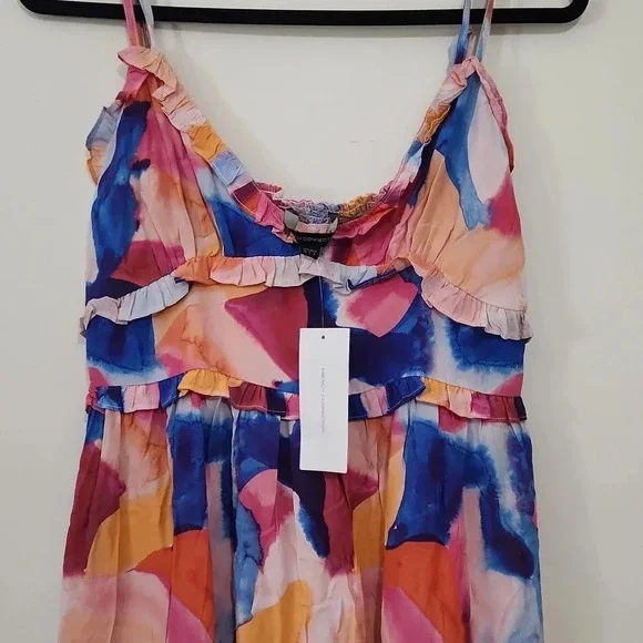 French Connection Tiered Mini Cami Dress Ruffles pink blue orange 6 - Picture 6 of 7